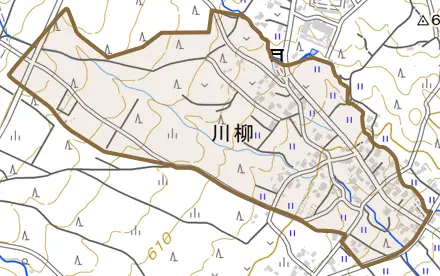 川柳とその周辺の地図。町の範囲を重ねている