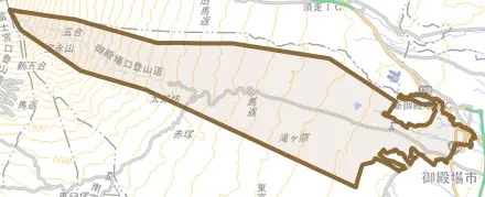 中畑とその周辺の地図。町の範囲を重ねている