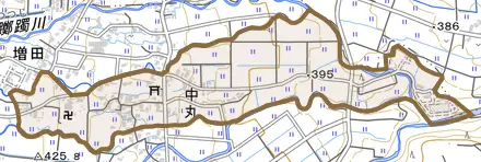 中丸とその周辺の地図。町の範囲を重ねている