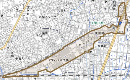 青屋町とその周辺の地図。町の範囲を重ねている