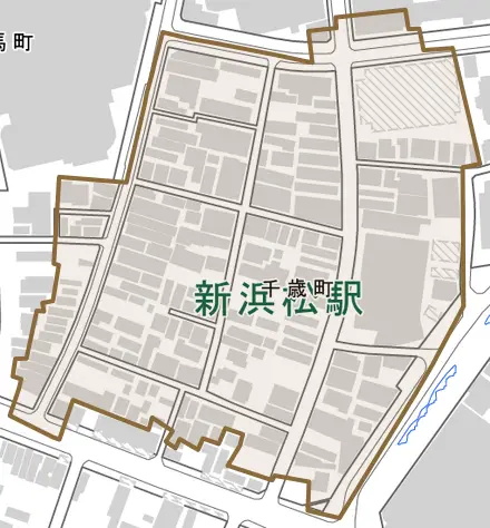 千歳町とその周辺の地図。町の範囲を重ねている