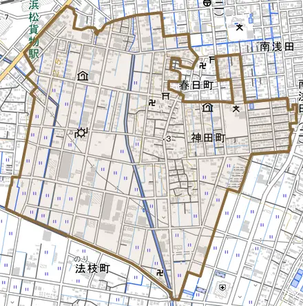 神田町とその周辺の地図。町の範囲を重ねている