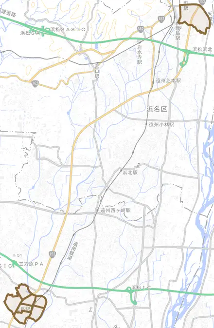 上島とその周辺の地図。町の範囲を重ねている