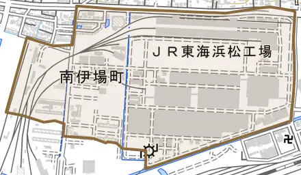 南伊場町とその周辺の地図。町の範囲を重ねている