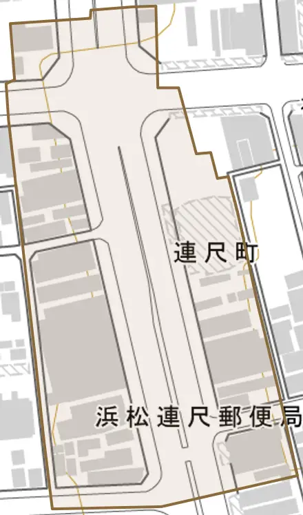 連尺町とその周辺の地図。町の範囲を重ねている