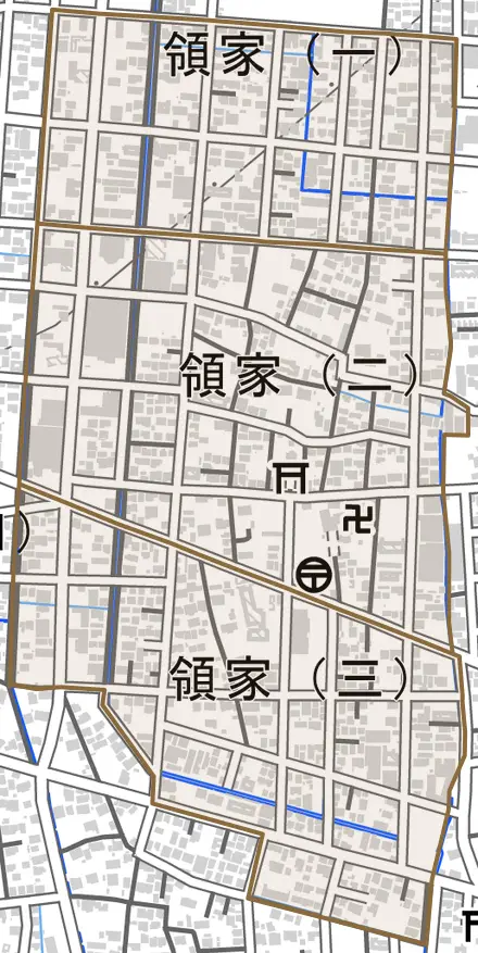 領家とその周辺の地図。町の範囲を重ねている
