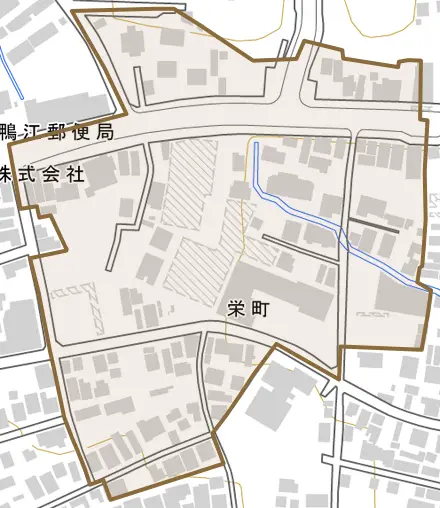 栄町とその周辺の地図。町の範囲を重ねている