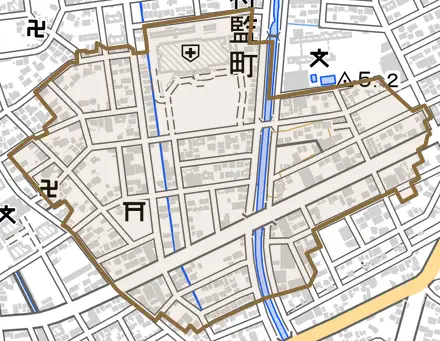 将監町とその周辺の地図。町の範囲を重ねている