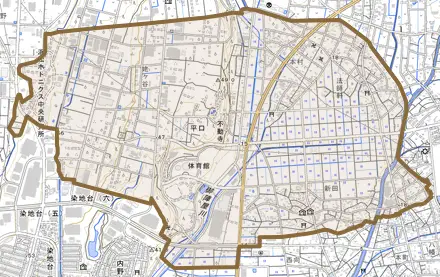 平口とその周辺の地図。町の範囲を重ねている