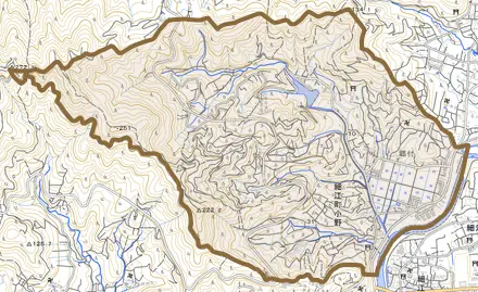 細江町小野とその周辺の地図。町の範囲を重ねている