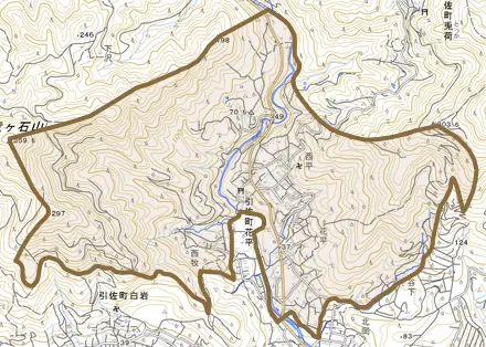 引佐町花平とその周辺の地図。町の範囲を重ねている