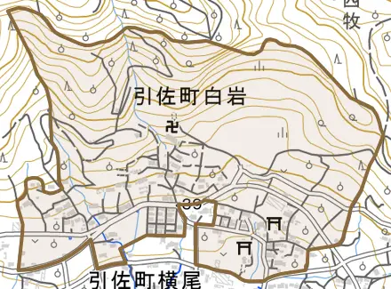 引佐町白岩とその周辺の地図。町の範囲を重ねている