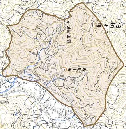引佐町田畑とその周辺の地図。町の範囲を重ねている