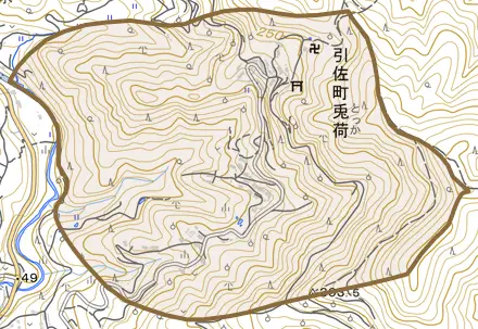 引佐町兎荷とその周辺の地図。町の範囲を重ねている