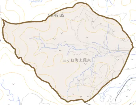三ヶ日町上尾奈とその周辺の地図。町の範囲を重ねている