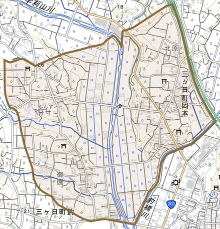 三ヶ日町岡本とその周辺の地図。町の範囲を重ねている