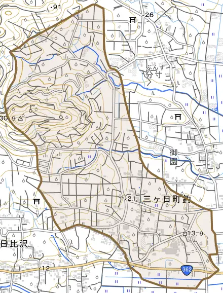 三ヶ日町釣とその周辺の地図。町の範囲を重ねている