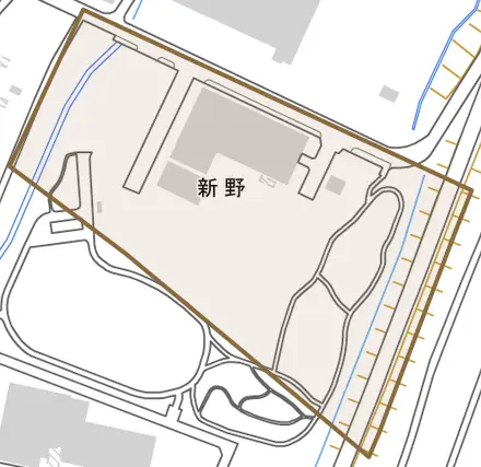 新野とその周辺の地図。町の範囲を重ねている