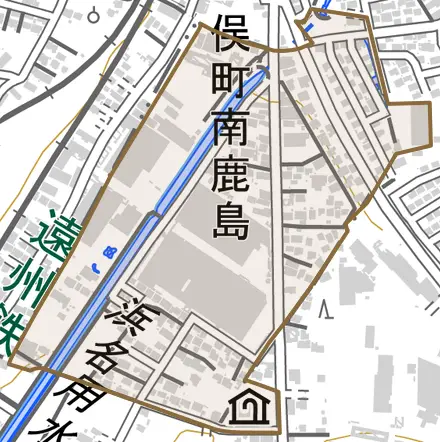 二俣町南鹿島とその周辺の地図。町の範囲を重ねている
