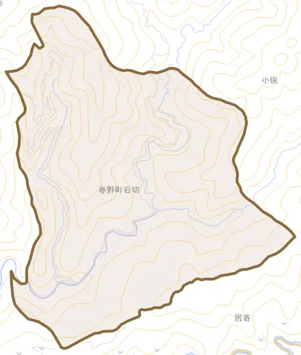 春野町石切とその周辺の地図。町の範囲を重ねている