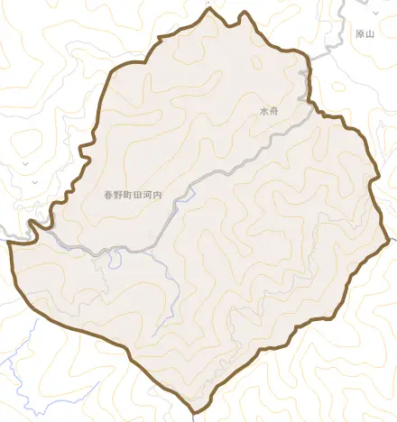 春野町田河内とその周辺の地図。町の範囲を重ねている
