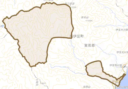 片瀬とその周辺の地図。町の範囲を重ねている