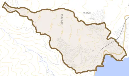 赤沢とその周辺の地図。町の範囲を重ねている