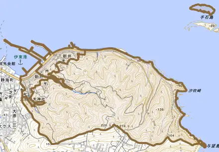 新井とその周辺の地図。町の範囲を重ねている