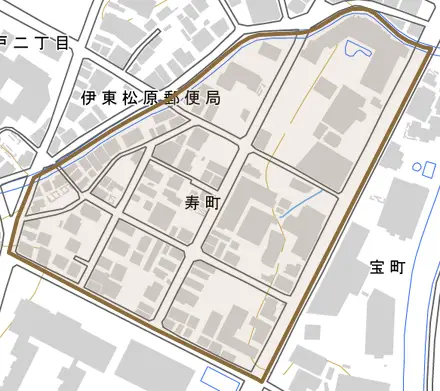 寿町とその周辺の地図。町の範囲を重ねている