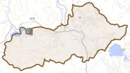 荻とその周辺の地図。町の範囲を重ねている