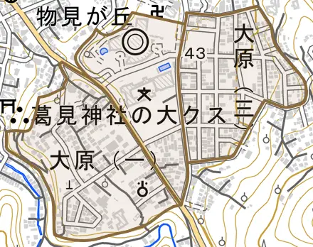 大原とその周辺の地図。町の範囲を重ねている