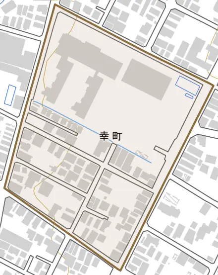 幸町とその周辺の地図。町の範囲を重ねている
