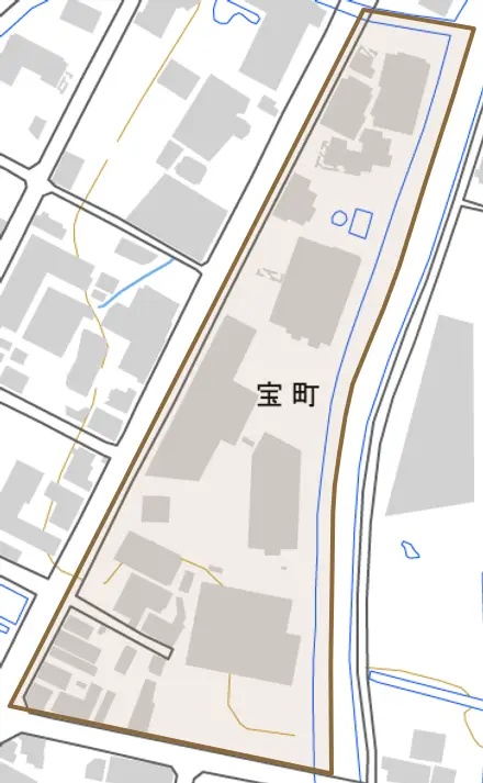 宝町とその周辺の地図。町の範囲を重ねている