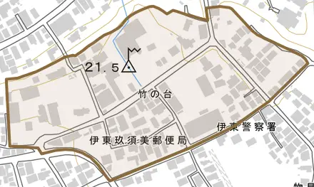 竹の台とその周辺の地図。町の範囲を重ねている