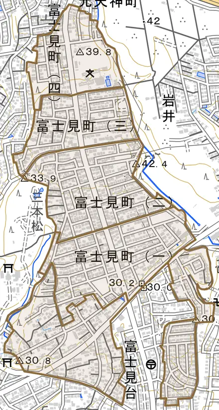 富士見町とその周辺の地図。町の範囲を重ねている