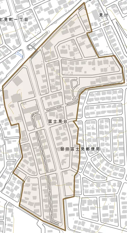 富士見台とその周辺の地図。町の範囲を重ねている