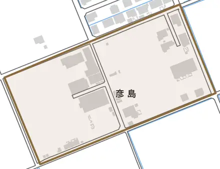 彦島とその周辺の地図。町の範囲を重ねている