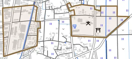 松本とその周辺の地図。町の範囲を重ねている