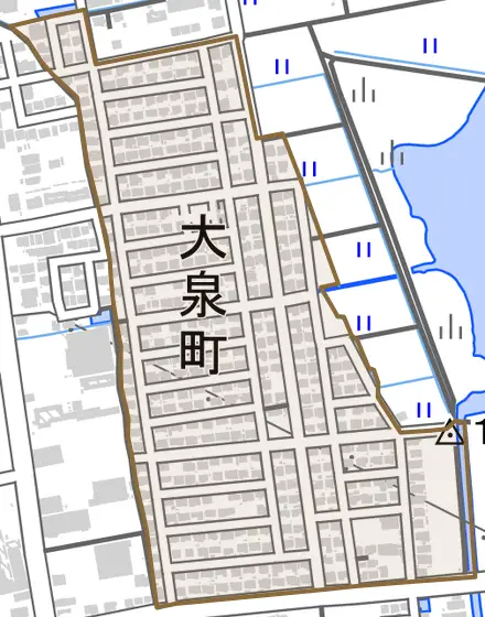 大泉町とその周辺の地図。町の範囲を重ねている