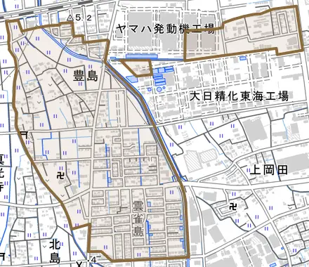 豊島とその周辺の地図。町の範囲を重ねている