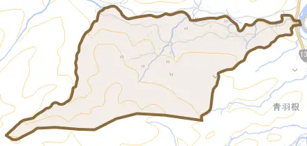本柿木とその周辺の地図。町の範囲を重ねている