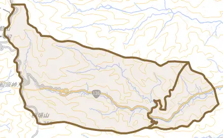 上船原とその周辺の地図。町の範囲を重ねている