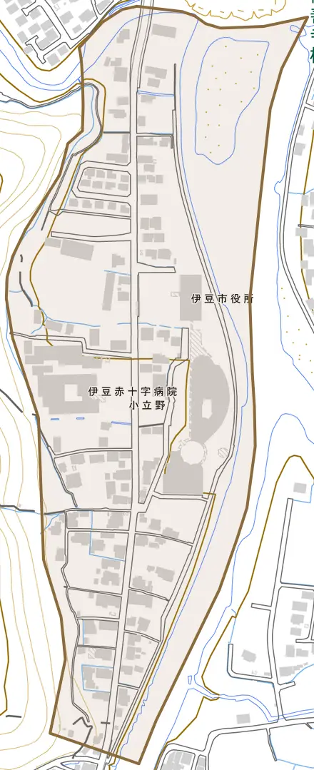 小立野とその周辺の地図。町の範囲を重ねている