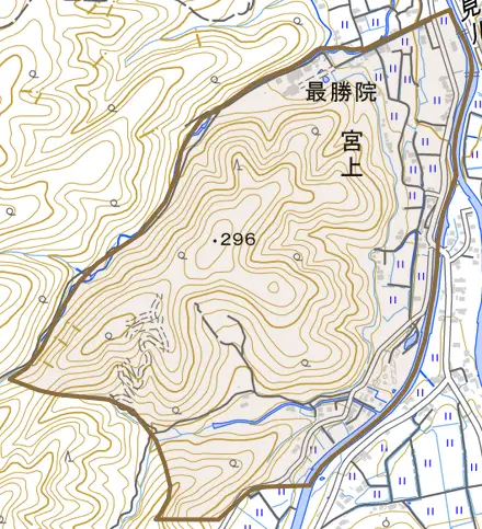 宮上とその周辺の地図。町の範囲を重ねている