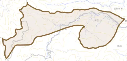 持越とその周辺の地図。町の範囲を重ねている