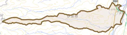 大平とその周辺の地図。町の範囲を重ねている
