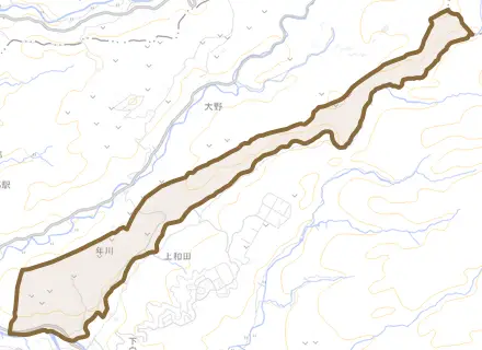 年川とその周辺の地図。町の範囲を重ねている