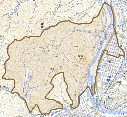 神島とその周辺の地図。町の範囲を重ねている