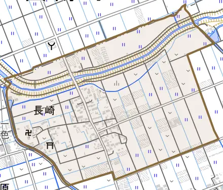 長崎とその周辺の地図。町の範囲を重ねている