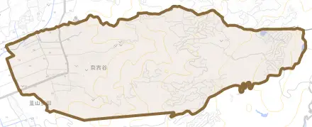 奈古谷とその周辺の地図。町の範囲を重ねている